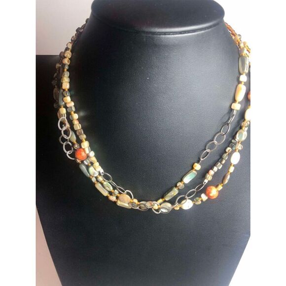 1263 Silpada Retired Sterling 3-Strand Coral Abalone FIESTA FUN Necklace N1563 - Picture 1 of 2